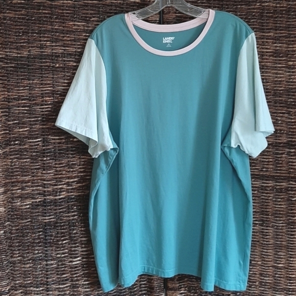 Lands' End Shirt 2X Aqua Colorblock Tee Gorpcore Camping Hiking Coastal Beachy - Picture 1 of 4